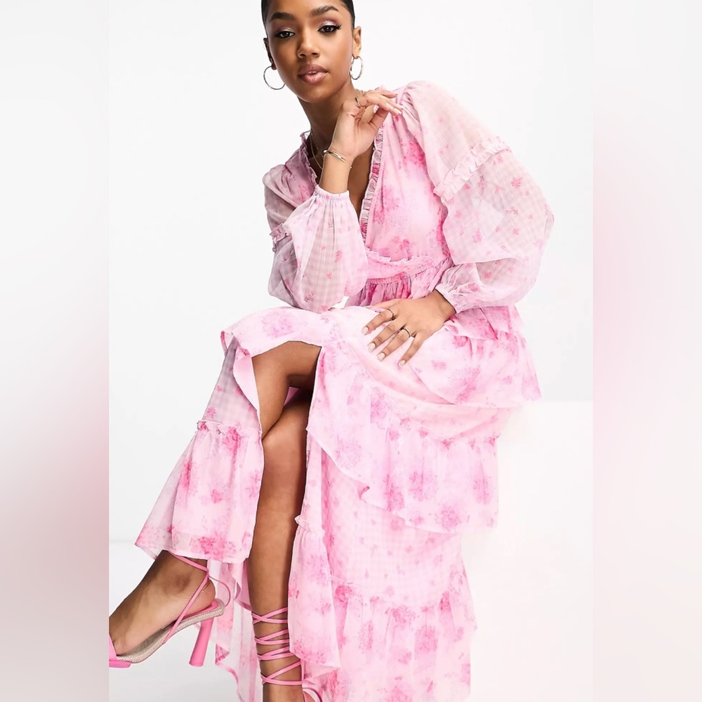 ASOS floral gingham maxi dress